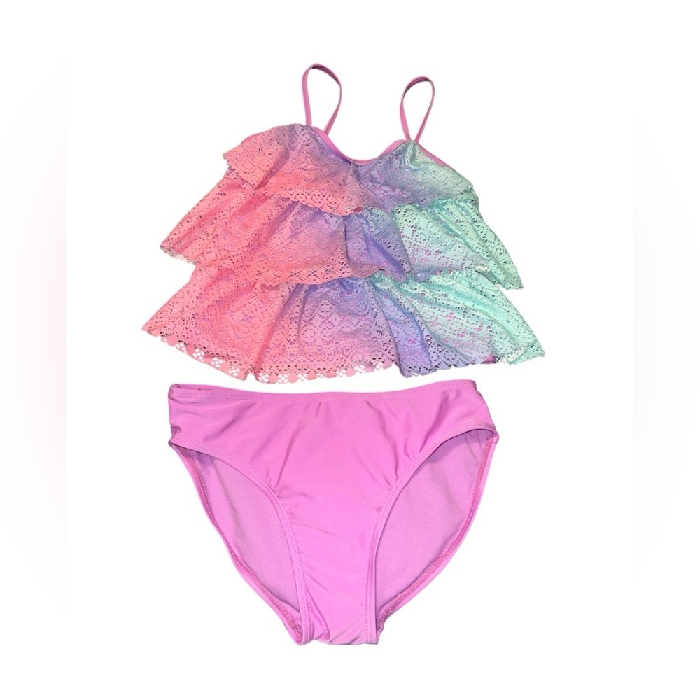 Breaking waves girls pink and Multicolor tie dye ruffle two piece swimsuit (16)